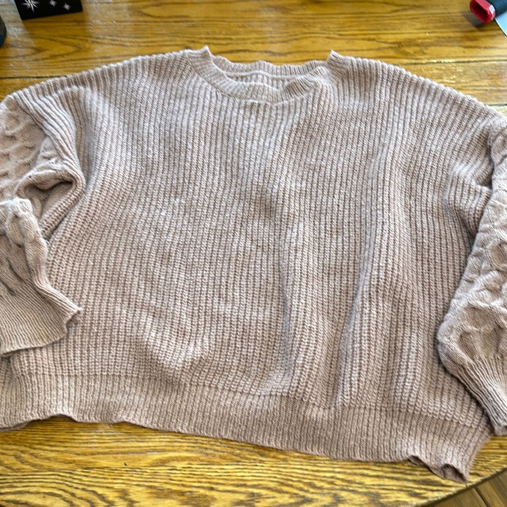 SHEIN brand mauve color ribbed knit sweater with waffle knit on sleeves, Size 1X